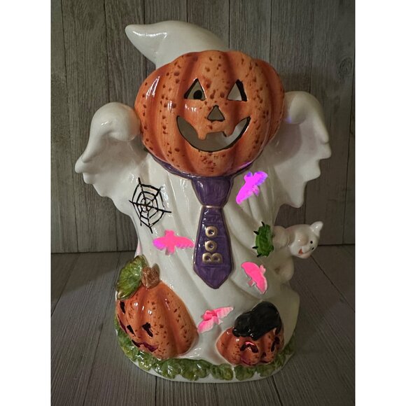 Vtg Fiber Optic Ceramic Ghost 10” Tall Color Changing Halloween Decor 3AAA Works - Picture 9 of 13